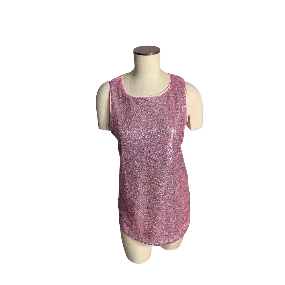 Zeagoo Sequin Tank Top Medium Pink Sparkly Sleeveless Party Blouse Round Neck